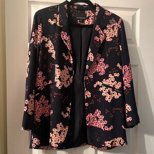 Cynthia Rowley open front navy floral blazer size S